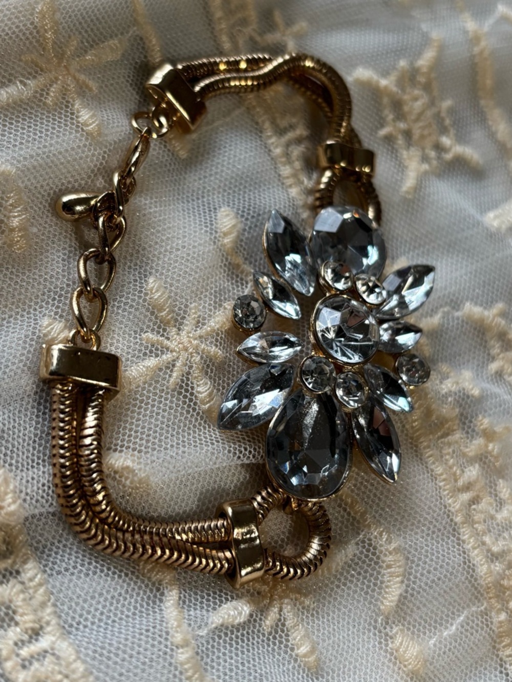 CHUNKY CRYSTAL gemstone SUNBURST gold tone BRACELET